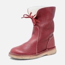 Gefütterte Damenstiefel mit Schnürung und Umschlag in Rosa