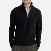 Herren Strickpullover mit Stehkragen und Reißverschluss in Schwarz
