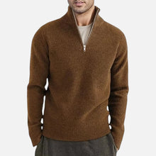 Herren Strickpullover mit Stehkragen und Reißverschluss in Braun