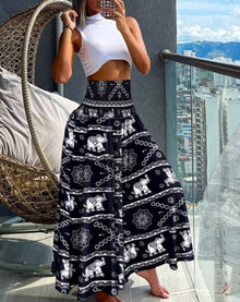 Damen Blumenmuster Weite Sommer Hosen in Schwarz