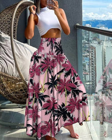 Damen Blumenmuster Weite Sommer Hosen in Rosa