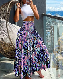 Damen Blumenmuster Weite Sommer Hosen in Lila