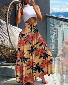 Damen Blumenmuster Weite Sommer Hosen in Gelb