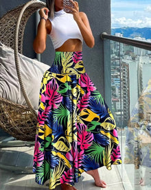 Damen Blumenmuster Weite Sommer Hosen in Mehrfarbig