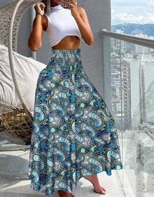Damen Blumenmuster Weite Sommer Hosen in Hellblau