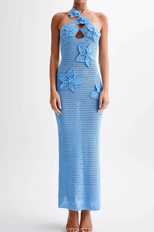 Nania Flora | Romance gehäkeltes Maxikleid in Blau