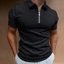 Herren Lässig Slim Fit Poloshirt mit Reißverschluss in Schwarz