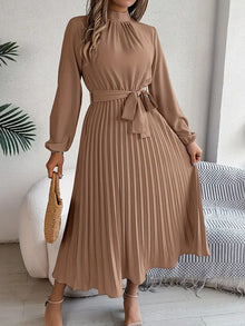 Damen Sommer Plissierter Abend Midikleid in Khaki