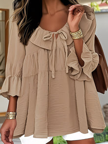 Garbine – Elegante Bluse Mit Rüschen Am Ausschnitt in Khaki