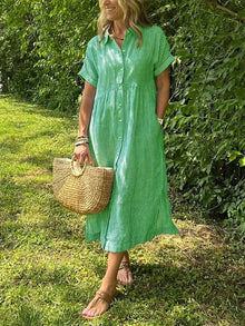 Damen Bequeme Gestreiftes Midi Blusenkleid in Grün