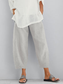 Marie – Lässige, lockere 3/4-Hose aus Leinen für Damen in Hellgrau
