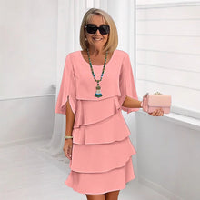 Damen Sommer Layered Lockerer Schnitt Midikleid in Rosa