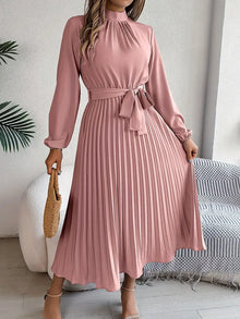 Damen Sommer Plissierter Abend Midikleid in Rosa