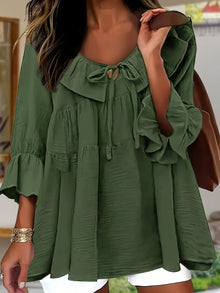Garbine – Elegante Bluse Mit Rüschen Am Ausschnitt in Armeegrün