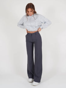 Emma | Elegante Damen Hose mit hoher Taille in Grau