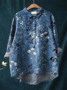 Emilia | Elegante Romantik-Bluse in Blaues Blumenmuster