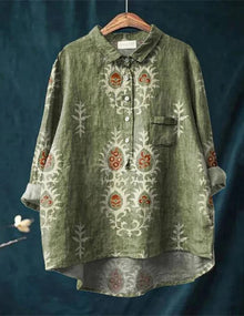 Emilia | Elegante Romantik-Bluse in Grüne Blumen