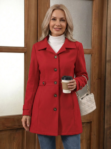Lena | Eleganter Klassischer Wollmisch-Trenchcoat für Damen in Rot
