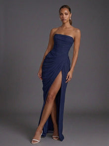 Elena | Elegantes Damen Maxikleid für Hochzeitsgäste in Marineblau