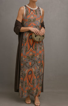 Marlene | Elegantes Damen Maxikleid mit Blumenstickerei in Grau