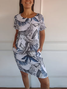 Johanna | Elegantes Damen Midi-Sommerkleid in weiß und blau