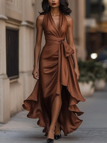 Clara | Elegantes Damen Wickel-Abendkleid für Hochzeitsgäste in Braun
