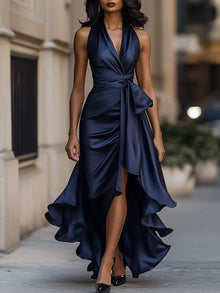 Clara | Elegantes Damen Wickel-Abendkleid für Hochzeitsgäste in Marineblau