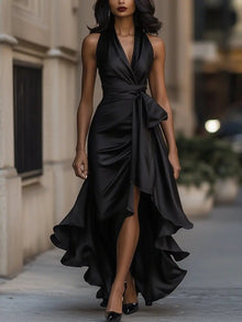 Laura | Elegantes Wickelkleid für Herbst-Hochzeitsgäste in Schwarz