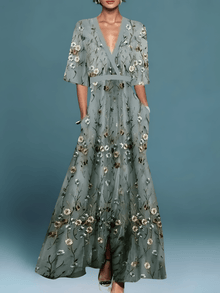 Elisa™ - Elegantes Blumen Kleid in Grün