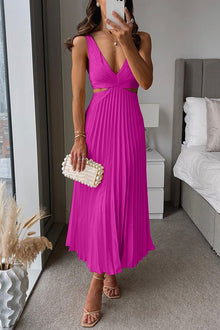 Elsa | Elegantes Plissiertes Maxikleid in Dunkelrosa
