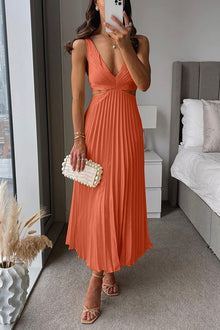 Elsa | Elegantes Plissiertes Maxikleid in Orange