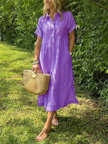 Damen Bequeme Gestreiftes Midi Blusenkleid in Violett