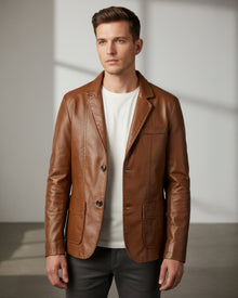 Blazer Jacke für Herren im Lederlook mit Knopfverschluss in Café
