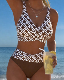 Zweiteiliger Bikini mit BH-Design und Diamantmuster in Braun