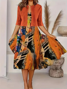 Vainoana - Zweiteiliges Set Mit Elegantem Langen Rock in Orange