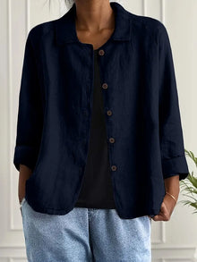 Damen Langarm Elegant Sommer Bluse in Marineblau