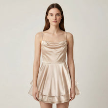 Luna – Elegantes Mini-Satin-Kleid mit Trägern für Damen in Beige