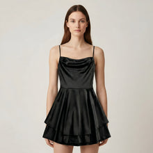 Luna – Elegantes Mini-Satin-Kleid mit Trägern für Damen in Schwarz