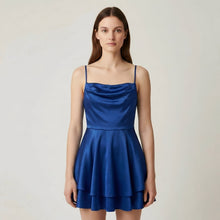 Luna – Elegantes Mini-Satin-Kleid mit Trägern für Damen in Blau