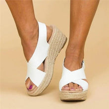 Damen Überkreuzten Riemen Keilabsatz Sandalen in Weiß