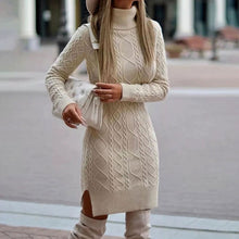 Lena | Festliches Damen Strickkleid Midi mit Rollkragen in Beige