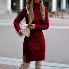 Lena | Festliches Damen Strickkleid Midi mit Rollkragen in Bordeaux