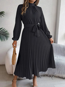 Damen Sommer Plissierter Abend Midikleid in Schwarz