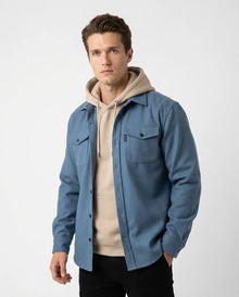 Hemdjacke für Herren mit Klappen-Brusttaschen und einfarbigem Pastellton in Blau