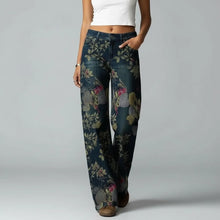 Baggy Jeans für Damen mit Buntem Blumendruck in Navy