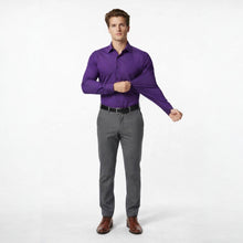 Langarm Stretchhemd für Herren im Slim Fit mit klassischem Kragen und einfarbigem Design in Lila