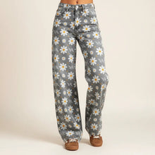 Flared Jeans für Damen mit hoher Taille im Casual-Stil in Weiße Blume