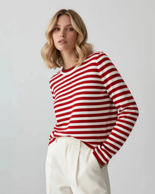 Gestreiftes Langarmshirt für Damen mit Rundhalsausschnitt in Rot