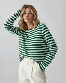 Gestreiftes Langarmshirt für Damen mit Rundhalsausschnitt in Grün