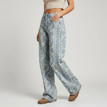 Flared Jeans für Damen mit hoher Taille im Casual-Stil in Blau Gemustert